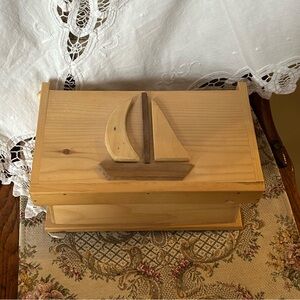 Wooden pine box with sailboat design Made in PEI not signed